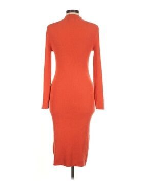 Women's Long Sleeve Ribbed Midi Dress in Orange